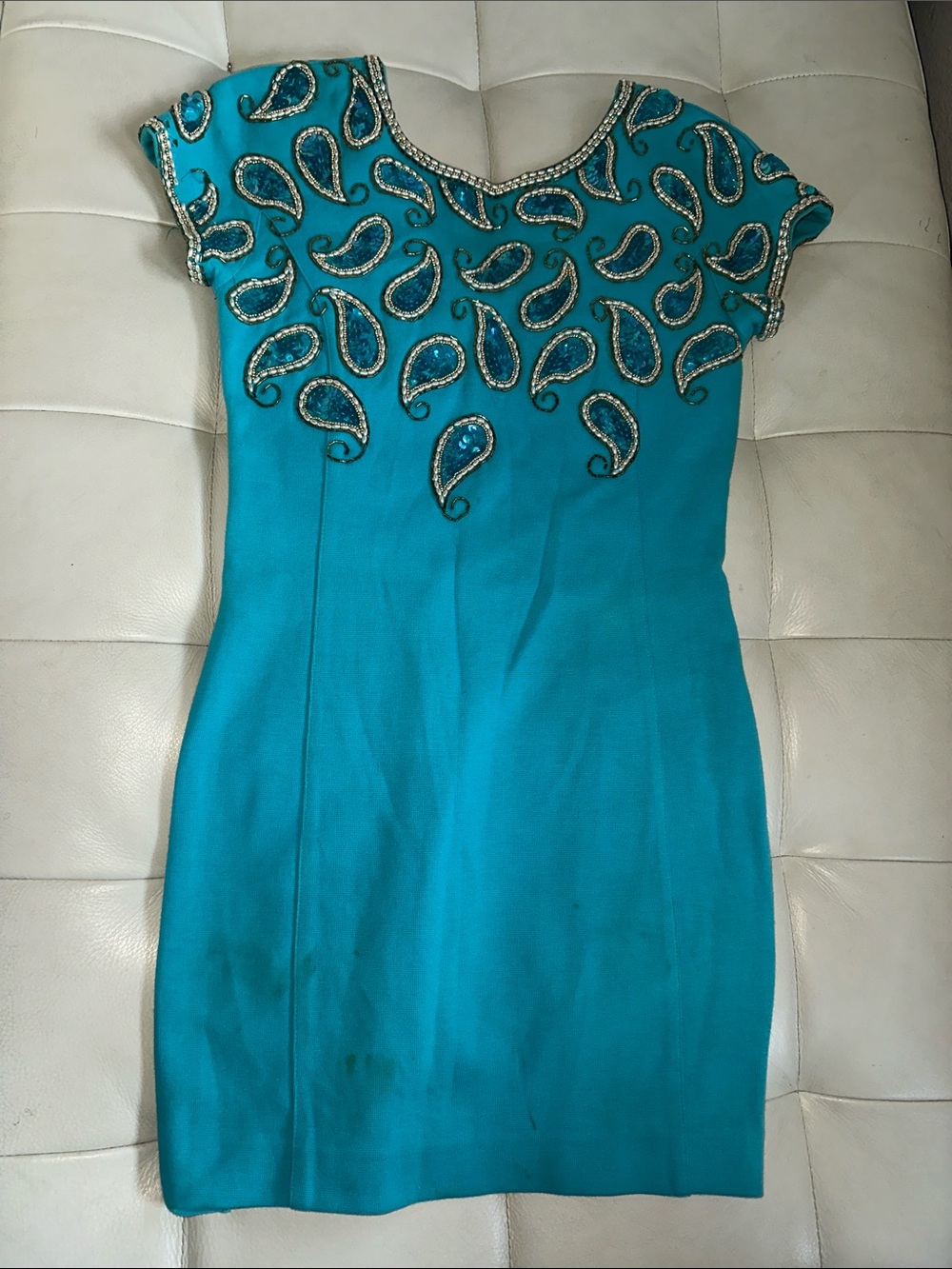 Adrienne Vittadini Turquoise Paisley-Embellished Cap-Sleeve Mini Dress